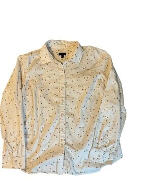 Talbots 100% Cotton Star Print Button Down Shirt - White/Gold - Large